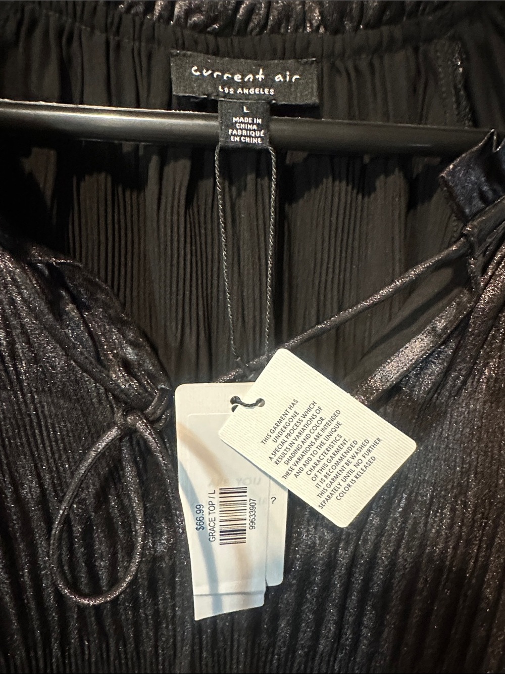 Current Air Shimmery Black Pleated Long-Sleeve Blouse - Picture 2 of 3